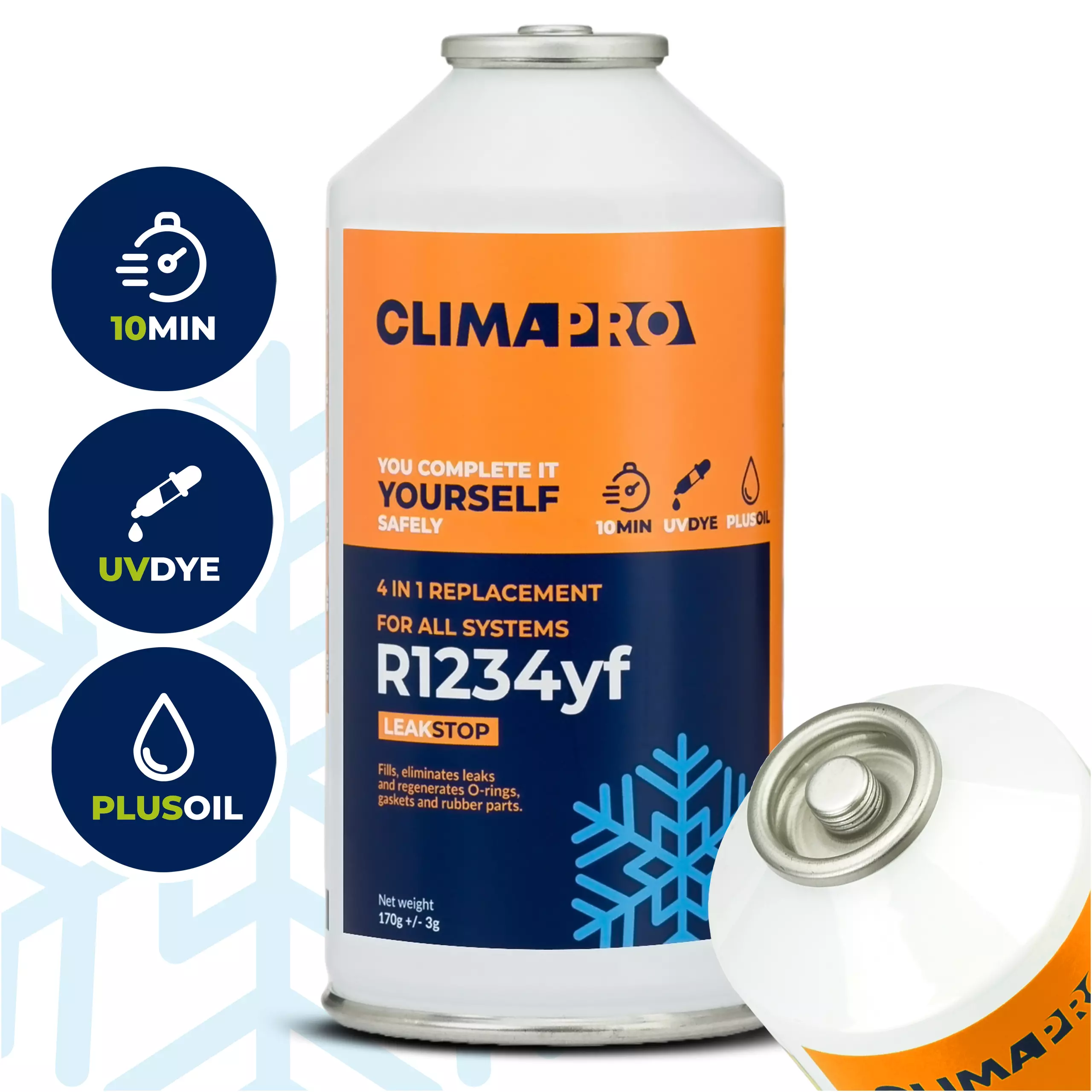 Puszka Climapro R1234yf leakstop pomarańczowa z logotypami