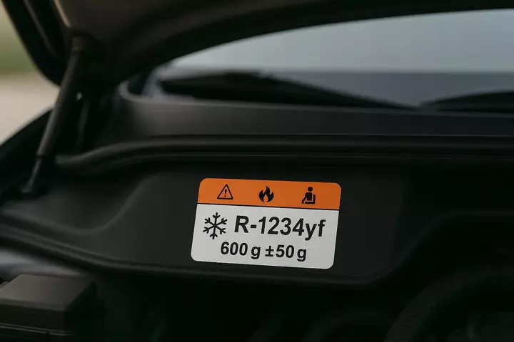 Zdjęcie tabliczki znamionowej informującej o ilości czynnika chłodzącego