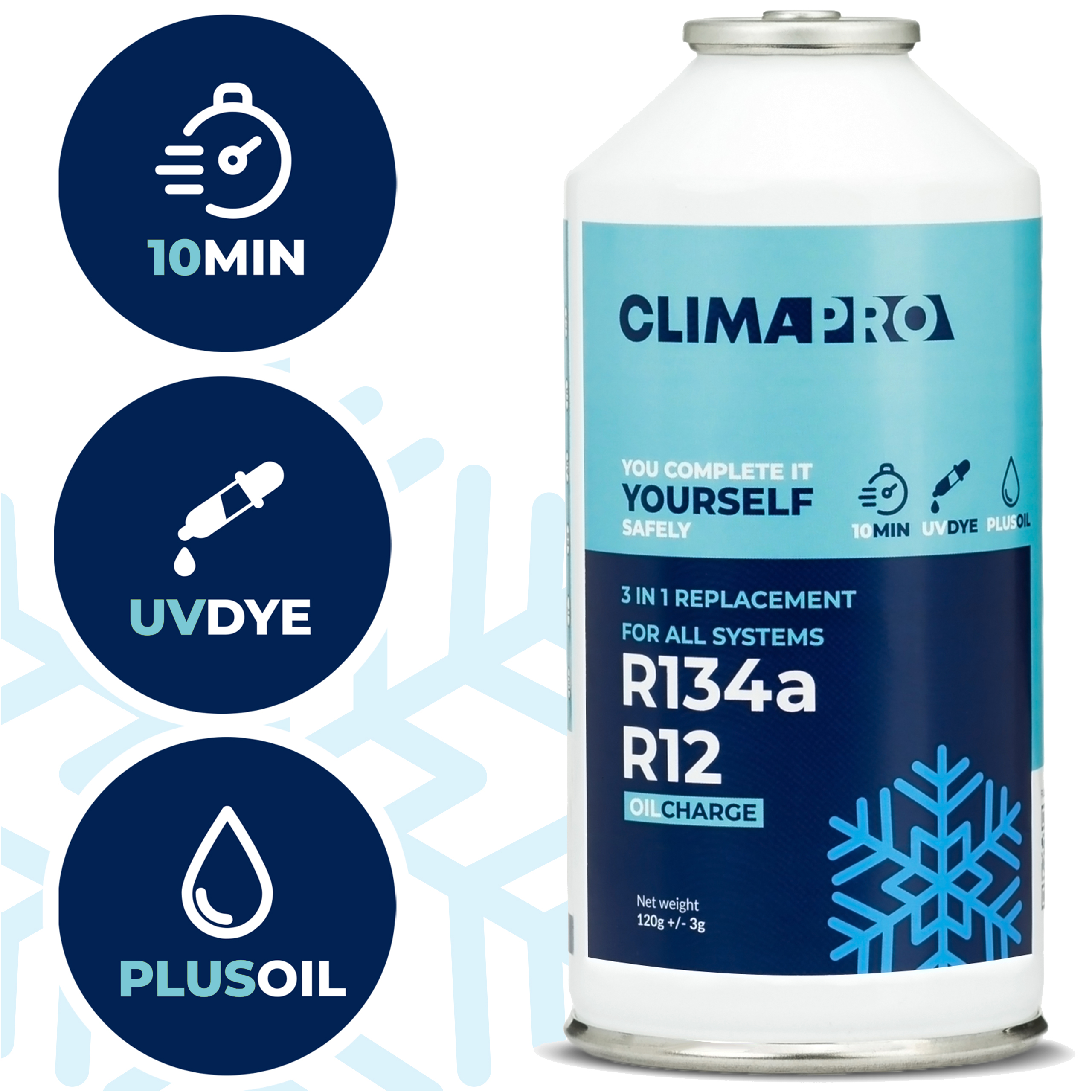 Puszka Climapro R134a R12 niebieski oilcharge z logotypami