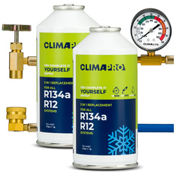 Zestaw do napełniania klimatyzacji CLIMAPRO 3w1 2x170g / gaz z wężykiem R134a / R12 + olej